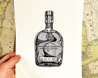 Todo el mundo sabe tu nombre - Arte único de whisky bourbon - Arte de bar - Grabados artísticos dibujados a mano
