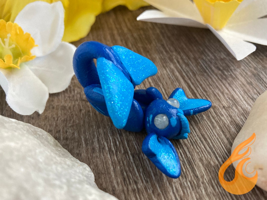 AQUAMARINE, Birthstone Dragon, OOAK Dragon, Clay Baby, Dragon Sculpture, Dragon Figurine, Baby