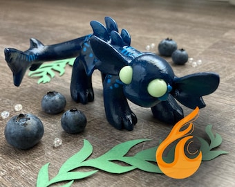 BLUEBERRY SHARK DRAGON, Sea Dragon Figurine, Polymer Clay Dragon, Sculpted Dragon, Adorable Dragon, Food Dragon, Baby Dragon, Clay Creatures