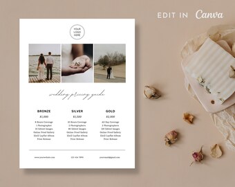 Wedding Photographer Pricing | Price List Photography | 1 Page Pricing Guide | Photographer Pricing Guide | 2 Page Pricing Guide