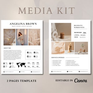 Kit média minimaliste et épuré | Modèle de 2 pages | Influenceur Instagram et TikTok | Créateur de contenu | Modèle de toile | Dossier de presse