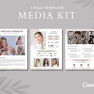 Modèle de toile de kit média de 3 pages | Kit média épuré et minimaliste | Modèle Facebook TikTok Instagram | Kit média influenceur | Créateur de contenu