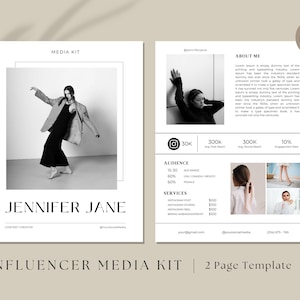 Kit média épuré et minimaliste | Modèle de 2 pages | Créateur de contenu | Blogueuse | Modèle de toile | Portefeuille UGC