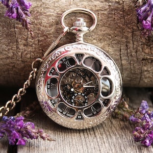 Pocket Watch Chain Box Half Hunter Skeleton Vintage Mechanical Pocket Watches Man Black Blue Steampunk Taschenuhr Montre Gousset De Poche