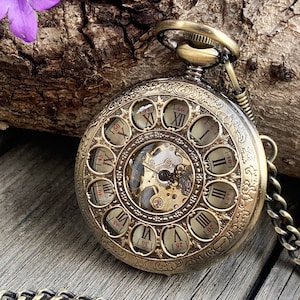 Pocket Watch Chain Box Half Hunter Skeleton Vintage Mechanical Pocket Watches Man Ladies Bronze Steampunk Taschenuhr Montre Gousset De Poche