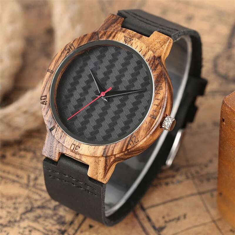 Zebrawood Wooden Watch, Faux Leather Strap – Anniversary  display picture 3