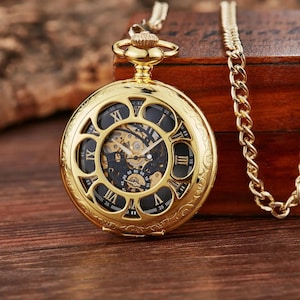 Pocket Watch Chain Box Skeleton Vintage Pocket Watches Gift Anniversary Birthday Wedding Usher Groomsman Taschenuhr Montre Gousset De Poche