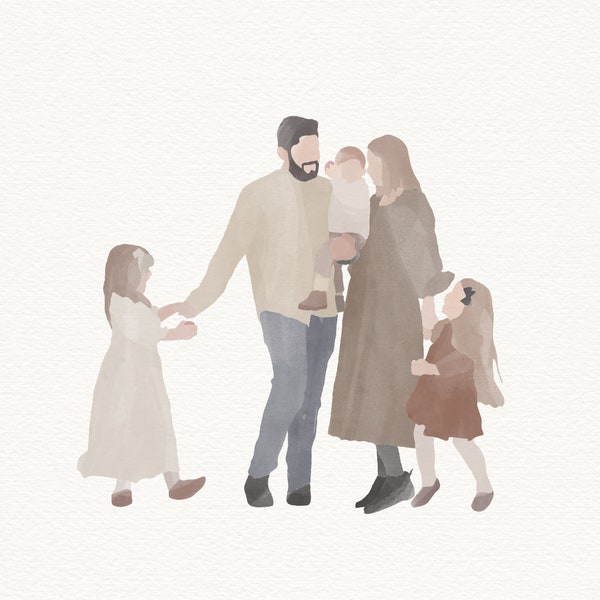 Family Portrait | Custom Watercolor Portrait | Bespoke Hand-Drawn Portrait | Customized Digital Print | Personalized