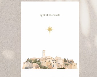 Christian Watercolor Printable: Bethleham | Nativity Christmas | Instant Access Digital Art