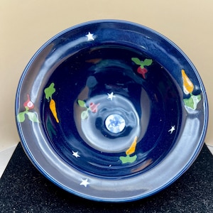 Vintage Karen Howell Pottery "Legend of the Rabbit Moon"  Oatmeal Dessert Bowl 5.75" Cobalt Blue