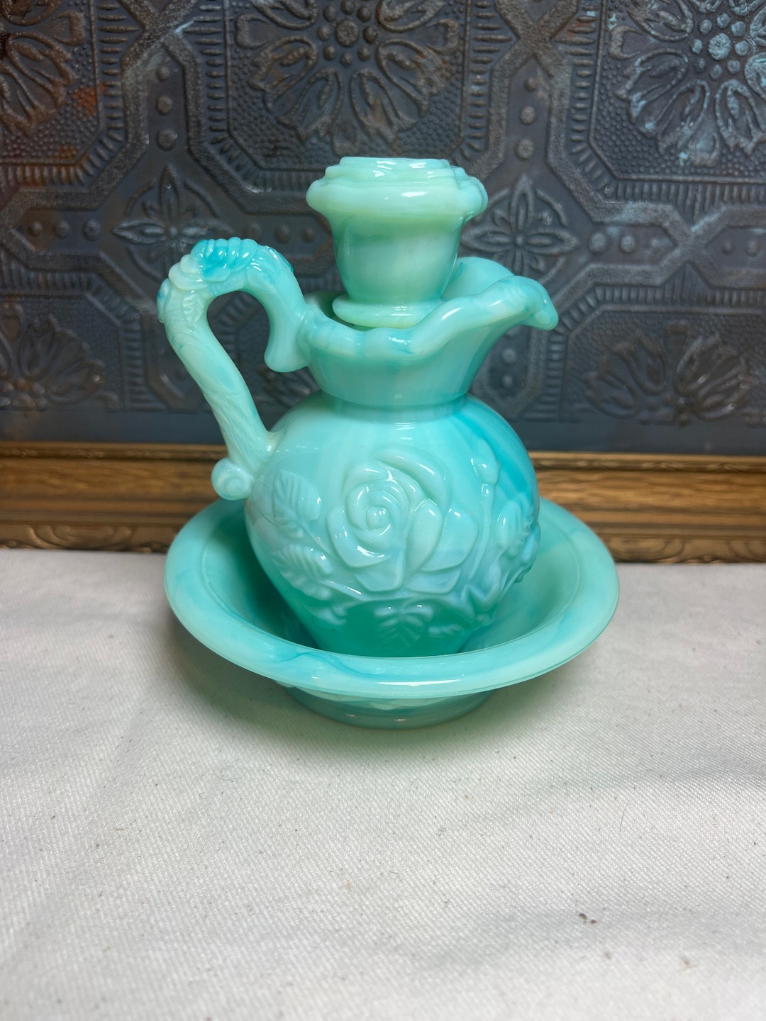 Vintage Milk Glass Pitcher and Bowl Etsy