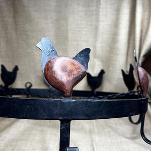 Vintage Wrought Iron Rooster & Hen Hanging Pot Rack Herb Dryer Farmhouse MCM
