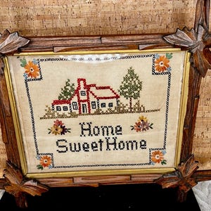 Vintage Adirondack Tramp Art Frame With Cross Stitch