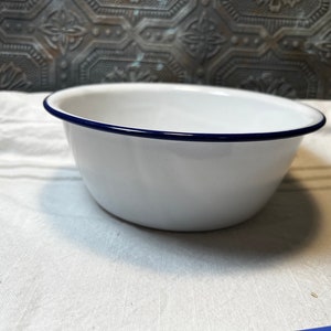 Cobalt Blue and White Enamelware 7” Bowl