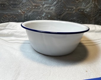 Cobalt Blue and White Enamelware 7” Bowl