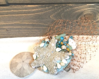 Bridal / Wedding Hairpiece-Handmade Starfish Beach Wedding Hair Clip Shells Seagalss Swarovski Crystal