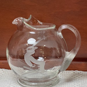 MCM glass etched gazelle pitcher