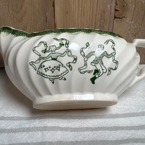 Dancing Couple Green Transfer-ware gravy boat