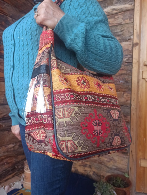 Artisan Leather Kilim Tote Bag – Intertwined: Handmade for Good