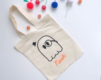 Halloween Candy Bag mit Namen | Jute Beutel für Süßigkeiten trick or treat  Personalisierbar -JIPPIE SPOOKY- Pompons