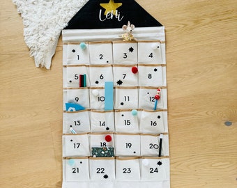 Personalisierter Adventskalender aus Stoff mit Namen | 24 Taschen zum Befüllen |  | JIPPIE ADVENTSKALENDER | Weihnachtskalender | Jungen