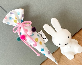Geschwistertüte Kindergartentüte Vorschultüte mit Namen aus Stoff | Zuckertüte für Mädchen Personalisierbar -JIPPIE RAINBOW DOTS-