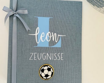 Zeugnismappe personalisiert mit Buchstabe und Name | Zeugnisordner personalisiert | Leinen | Schulkind 2024 | -JIPPIE ZEUGNIS-