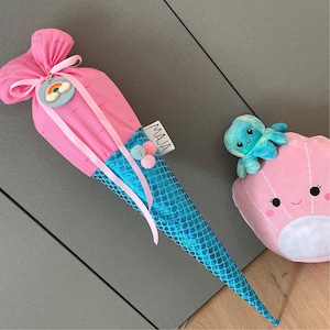 Schultüte mit Namen aus Stoff | Zuckertüte für Mädchen Personalisierbar „JIPPIE MERMAID" Meerjungfrau türkis