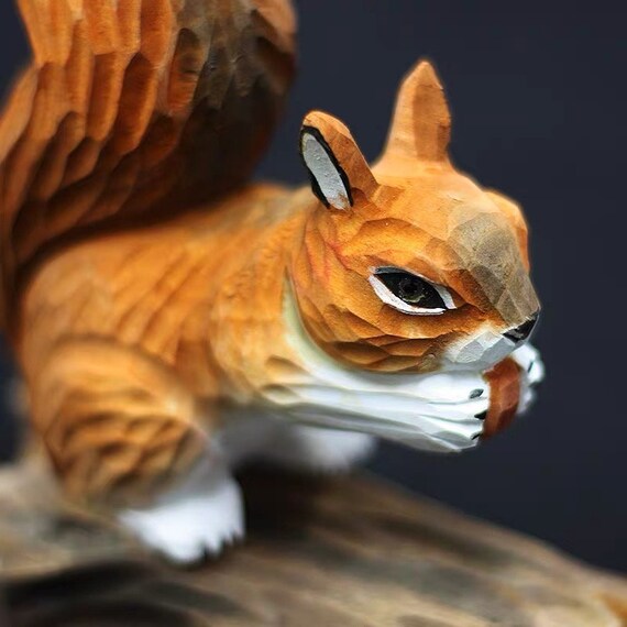 Tree Stump Squirrel Solid Wood Carving Decoration Squirrel Etsy