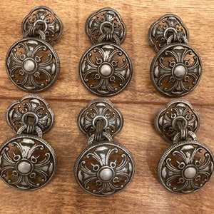 Antique Ornate Silver Guilded Floral Pattern Drawer Pulls c.1890’s