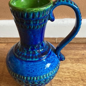 Rimini Blue Ceramic Pitcher Vase by Aldo Londi for Bitossi, 1960s