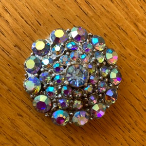 Vintage Blue Rhinestone Aurora Borealis Pin Brooch c.1950’s