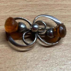 Antique Charles Horner Art Nouveau Sterling Silver and Double Amethyst Glass Pin Brooch c.1910