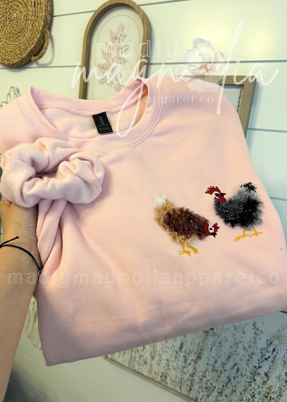 Fluffy Chicken Sweater || Embroidered Chicken Sweatshirt || Fluffy Chicken Sweatshirt || Gift for Chicken Lovers || Chicken Obsessed