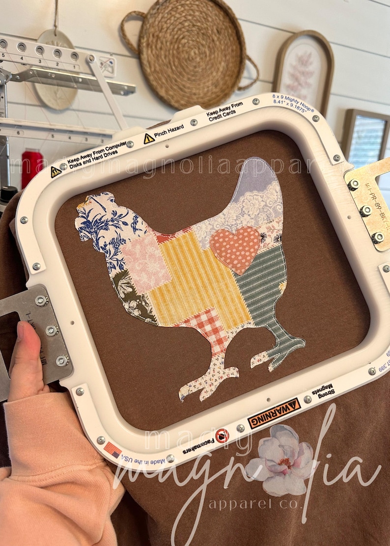 Patchwork Chicken Tshirts || Embroidered Chicken Shirt || Applique Chickens || Gift for Chicken Lovers || Chicken Obsessed || Chicken Shirt image 2