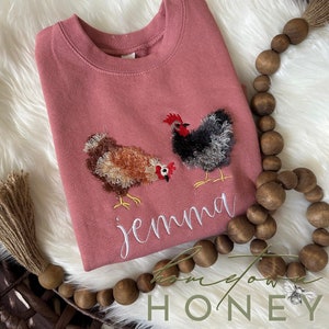 Personalized Fluffy Chicken Kids Name Sweatshirt || Youth & Toddler Chicken Sweatshirt || Chicken Sweater for Kids