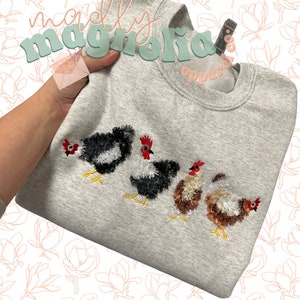 Fluffy Chicken Flock Sweater || Fluffy Chicken Shirt || Chicken Sweatshirt || Fluffy Chickens || Embroidered Fluffy Chicken Sweatshirt