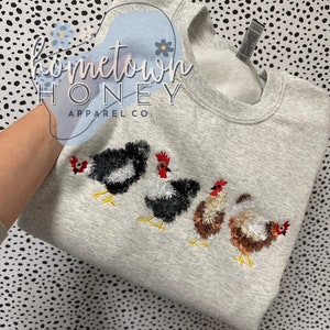 Fluffy Chicken Flock Sweater || Fluffy Chicken Shirt || Chicken Sweatshirt || Fluffy Chickens || Embroidered Fluffy Chicken Sweatshirt