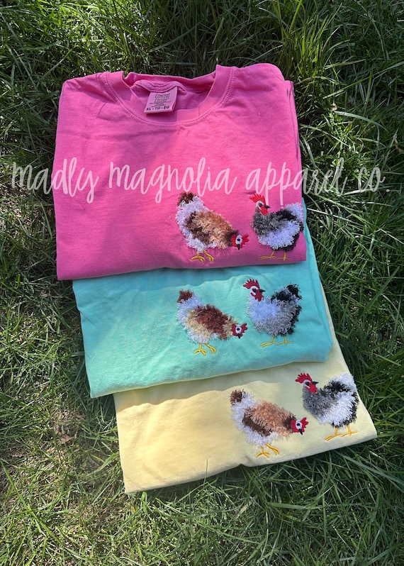 Fluffy Chicken Tshirts | Embroidered Chicken Shirt | Fluffy Chickens | Gift for Chicken Lovers | Chicken Obsessed | Fluffy Chicken Shirt