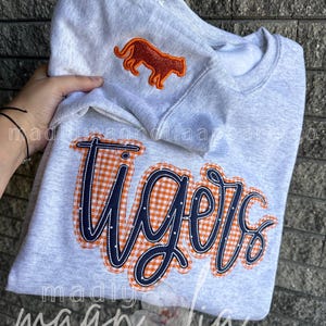 Tigers Mascot Sweatshirt/Tshirt || Appliqué Tiger Crewneck || Gameday Spirit Wear || Collegiate/ Highschool Team Pullover || Cozy Sweater