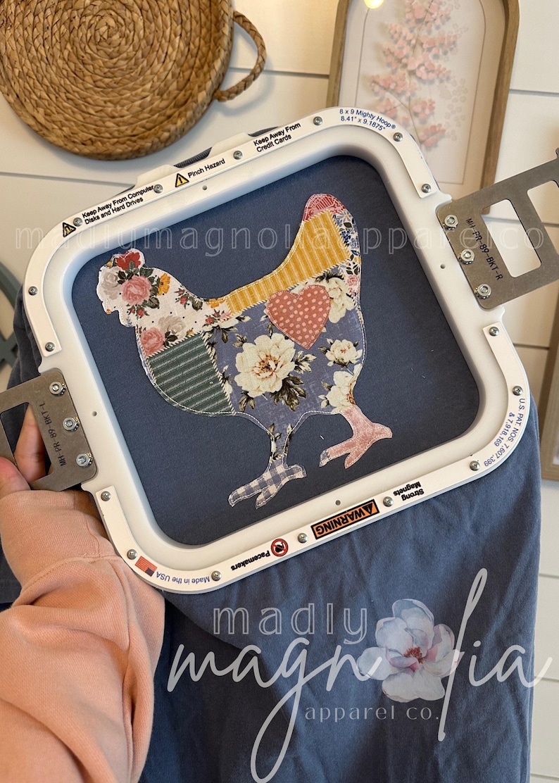 Patchwork Chicken Tshirts || Embroidered Chicken Shirt || Applique Chickens || Gift for Chicken Lovers || Chicken Obsessed || Chicken Shirt image 1