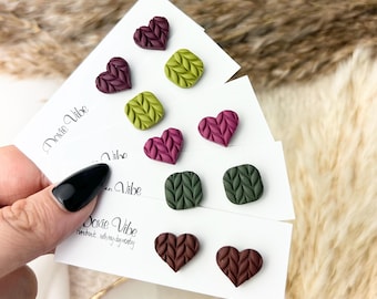 Fall Inspired Knitted Stud Earrings | Titanium Hypoallergenic Posts, Handmade Clay Fall Jewelry