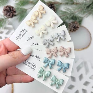 Holiday Stud Clay Earring | Titanium Post | Handmade | Hypoallergenic Nickel Free | Christmas Gift for Her | Bow Stud Earrings