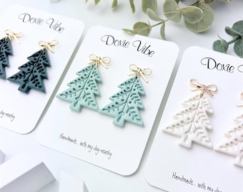 Christmas Tree Earrings | Holiday Clay Earrings Handmade | Hypoallergenic | Nickel Free | Christmas Gift For Her | Dangle Earrings