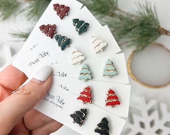 Holiday Gold Stud Clay Earring | Titanium Earrings | Handmade Christmas Tree Earrings | Hypoallergenic Earrings | Christmas Gift for Her