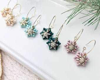 Cubic Zirconia Christmas Snowflake Handmade Earrings for Women, Holiday Clay Earrings