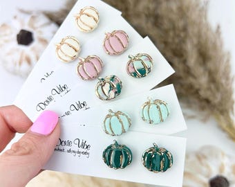 Pastel Pumpkin Stud Clay Earring, Titanium Earrings, Handmade Pumpkin Earrings, Nickel Free, Gift-for-Her, For-Mom-Gift, Teacher Gift