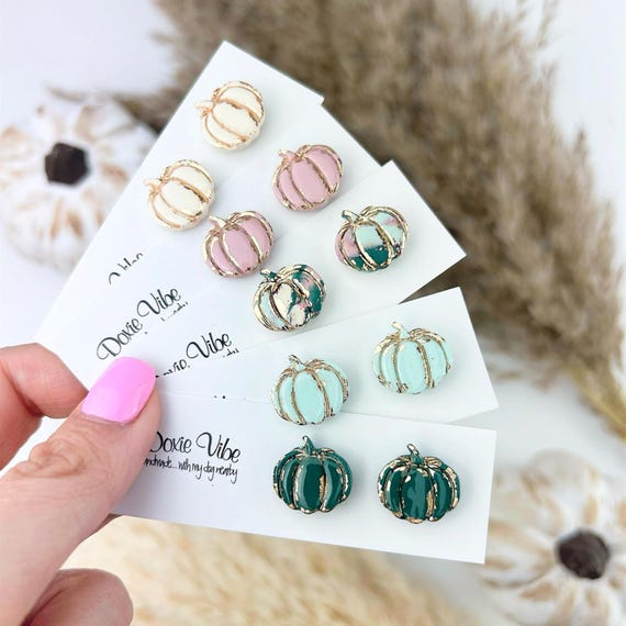 Handmade Pumpkin Stud Clay Earrings, Titanium Earrings, Nickel Free Gift for Mom, English Garden Collection