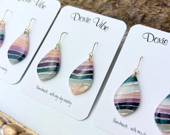 The Mallory, Handmade Clay Dangle Earrings, Spring Agate Collection Gift, Hypoallergenic Nickel Free Earrings