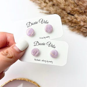 Purple Marble Stud Clay Earrings, Earrings for Sensitive Ears, Titanium Earrings, Gift for Her, Women’s Birthday Gift, Unique Jewelry